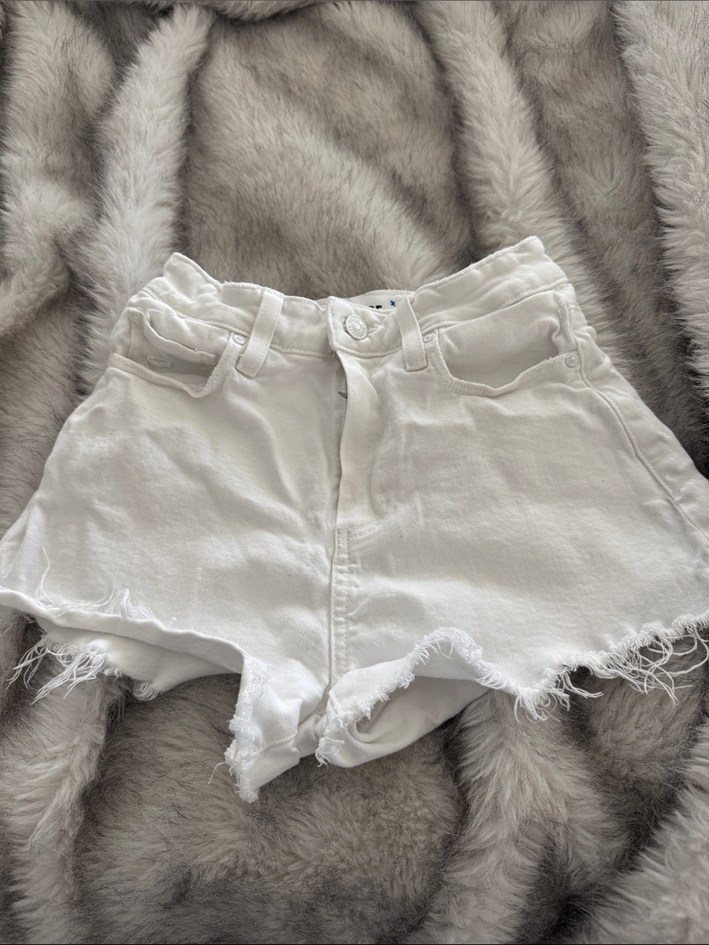 PAIGE White High-Rise Frayed Hem Denim Shorts